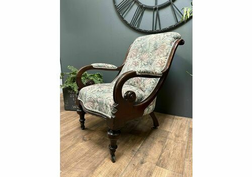 Stunning Antique Victorian Solid Mahogany Library Chair On Casters