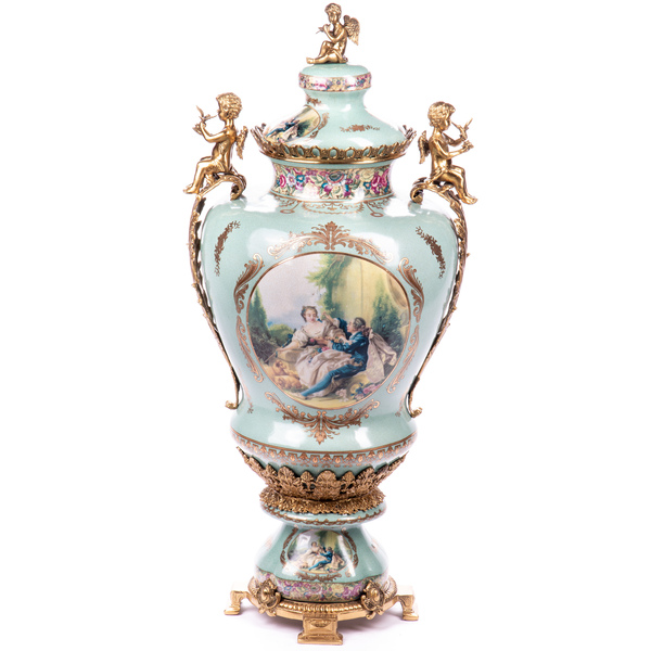 Antique Style Porcelain And Bronze Angel Lid Vase Vinterior