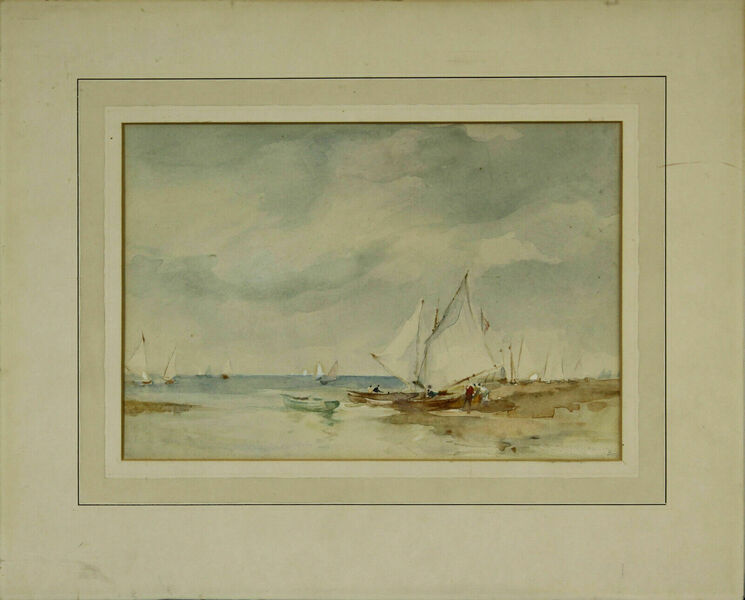 Watercolour Of A Beachscape In The Style Of Edward Seago
