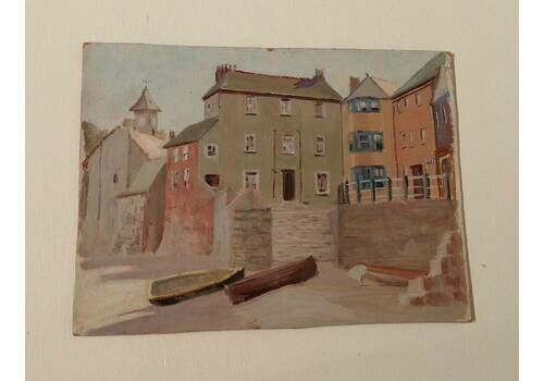 Unframed Oil Painting Whitby Harbour 1934 ,Boats Original Art.