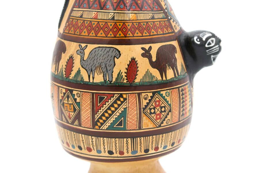 Peruvian Terracotta Jar, Pottery From Cusco, Peru, 1980s / Pitcher, Vase, Hand Painted, Felines Handles, Boho Chic, Bohemian photo Home Decor
