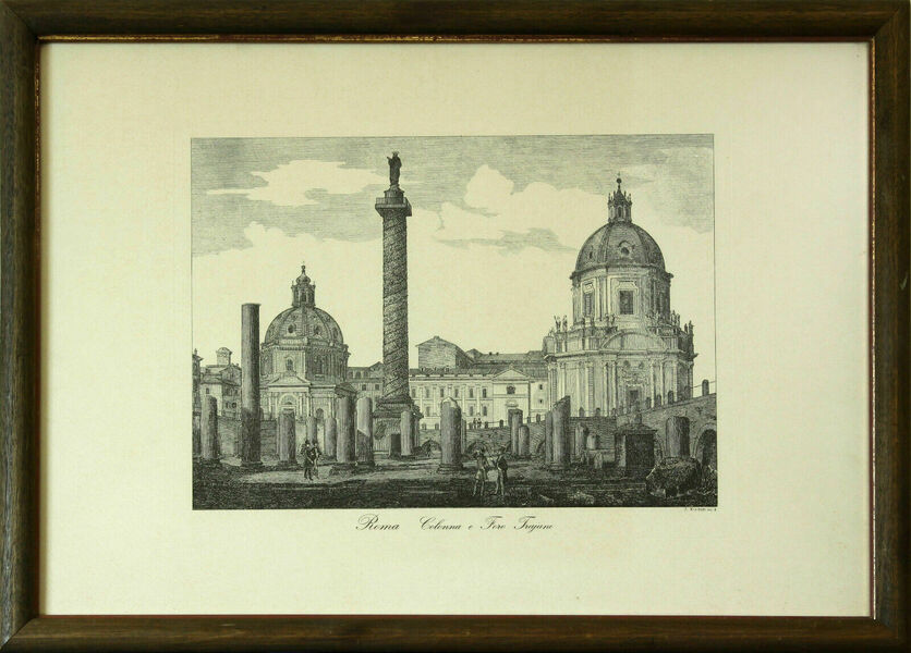 Engraving By Alessandro Moschetti. Titled "Rome, Trajan's Column"