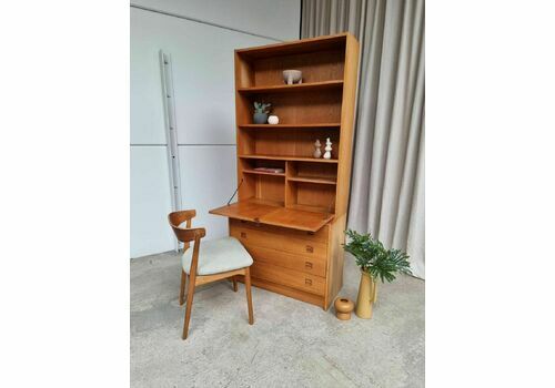 Vtg Mid Century Danish Oak Bureau Desk Bookcase Shelving Wall Media Unit