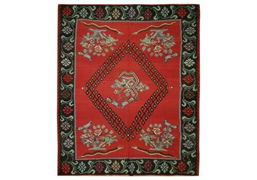 Antique Kilim Rug Red Handwoven Carpet Caucasian Red Wool Kilims
