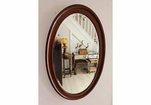 Large Oval Bevelled Mirror With Mahogany Surround