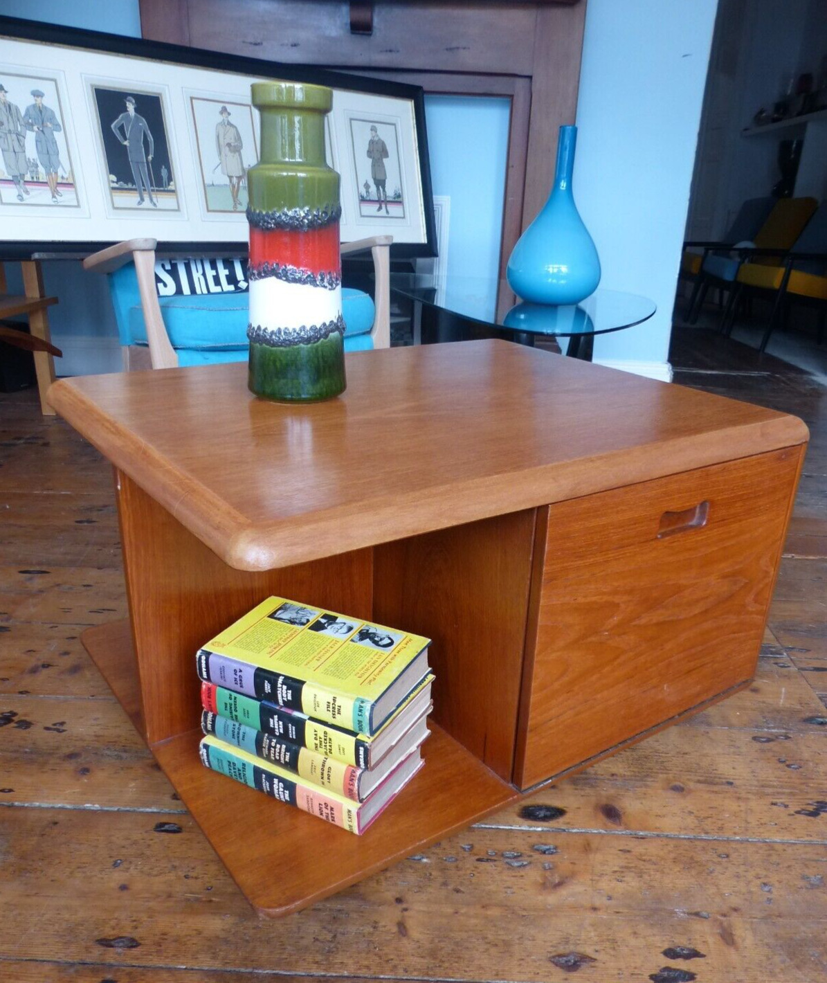Vintage Meredew 'Avalon' Teak Cube Coffee / Side Table Drawers Shelves