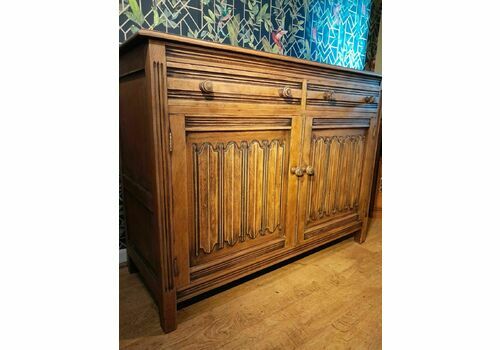 Vintage Solid Light Oak 2 Drawer 2 Door Sideboard