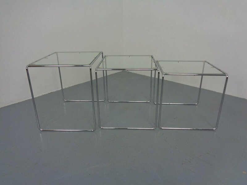 Glass & Chrome Nesting Tables, 1960s, Set Of 3