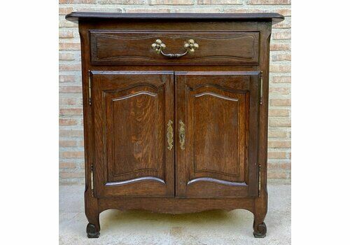 Mid Century French Walnut Side Table With One Drawer And Double Door, 1950s