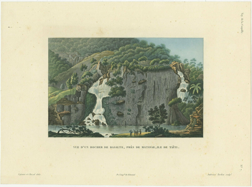 Antique Print Of A Basalt Rock Near Matavae, Tahiti