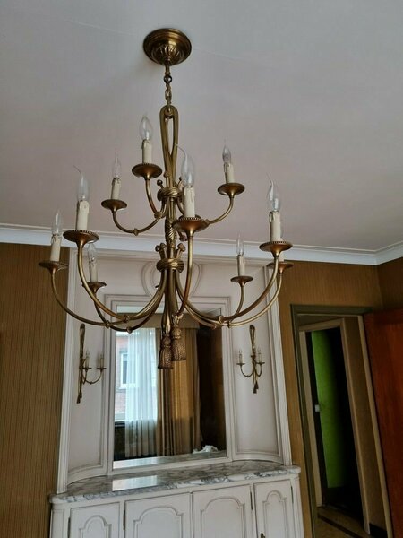 Louis XVI 12 Light Chandelier With Tassels In Gilt Bronze photo for sale