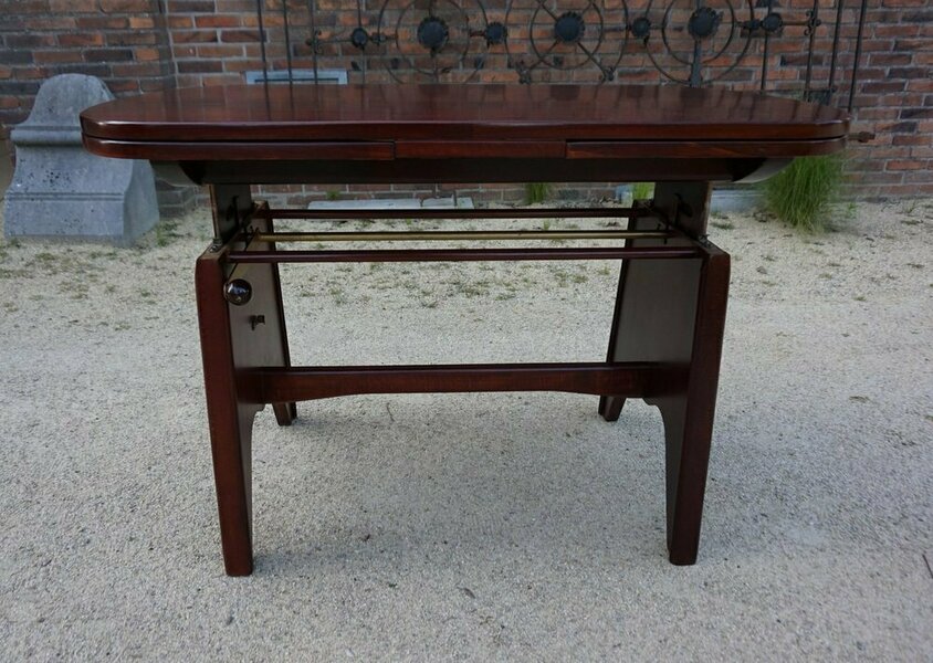 Vintage Mahogany Extendable Elevator Dining Table, 1960s