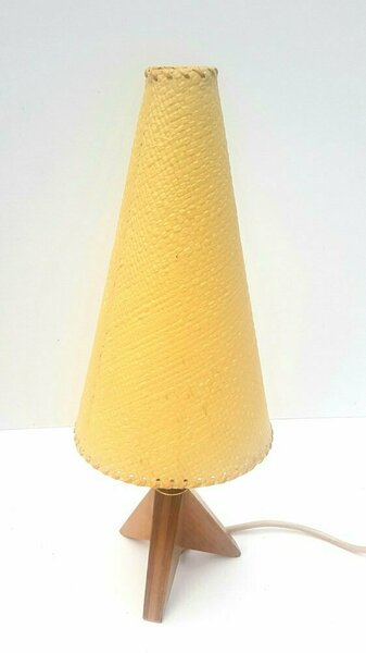 Tripod Table Lamp With Wooden Base, 1950s
