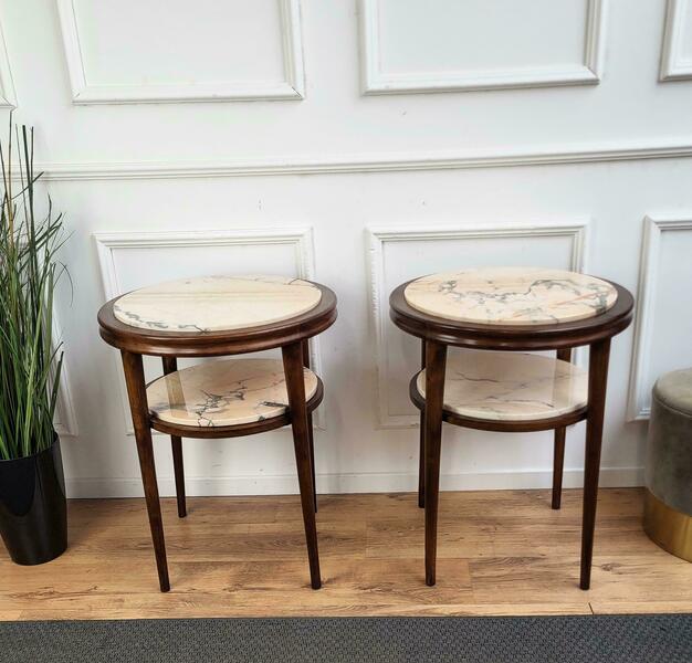 Pair Of Italian Art Deco Sofa Side End Tables In Walnut Woold And Marble Us$2,723.29per Set photo for sale