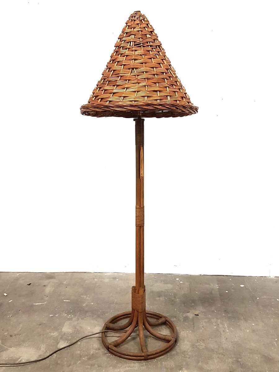 Vintage Rattan And Wicker Floor Lamp 1960s