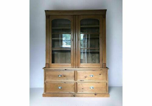 Antique & Later Pine Glazed Dresser Bookcase Display Cabinet Over Large Drawers