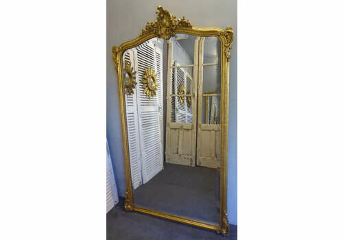 Antique French Mirror Large Gilt On Red Camel Crested Louis XV Style
