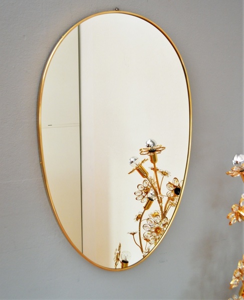 On Hold Italian Mid Century Oval Brass Wall Mirror 1950s Vinterior Mid Century Oval Brass Wall Mirror