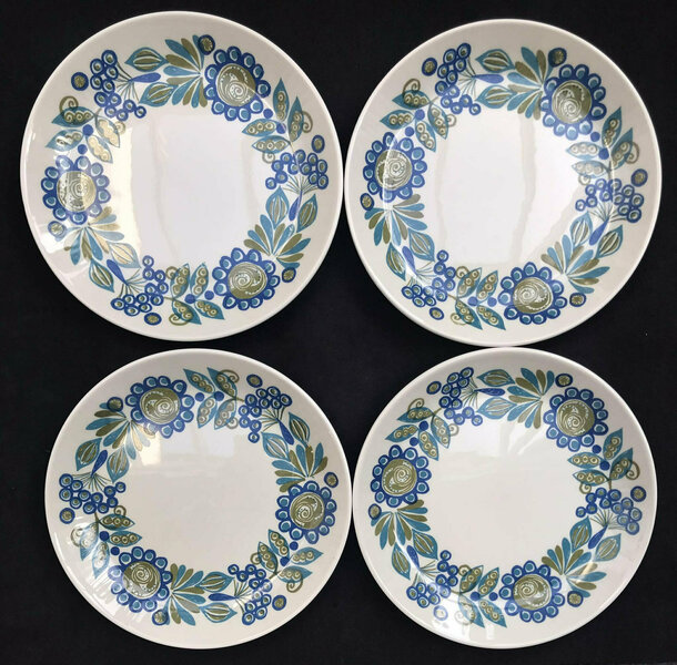 Figgjo Flint Dessert Plates Tor Viking Pattern Cheese, Pastries, Bread And Butter Plates, Cakes 4 Plates, 17cm / 6.6" Norvegian Design