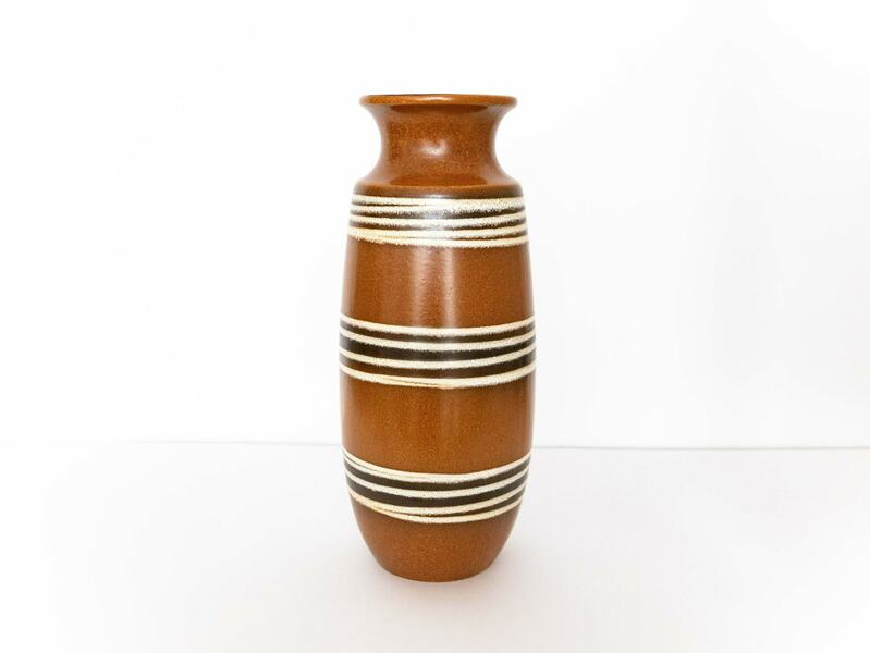 Large Brown Vintage West German Pottery Ceramic Floor Vase With Dark