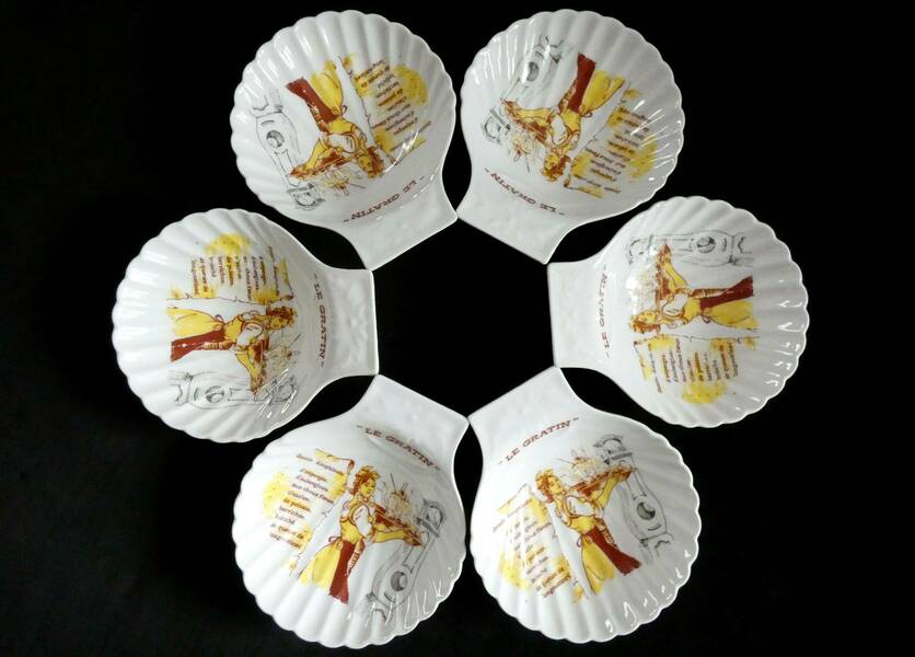 Vintage Original French Gratin Plates Scallop Shaped Apilco