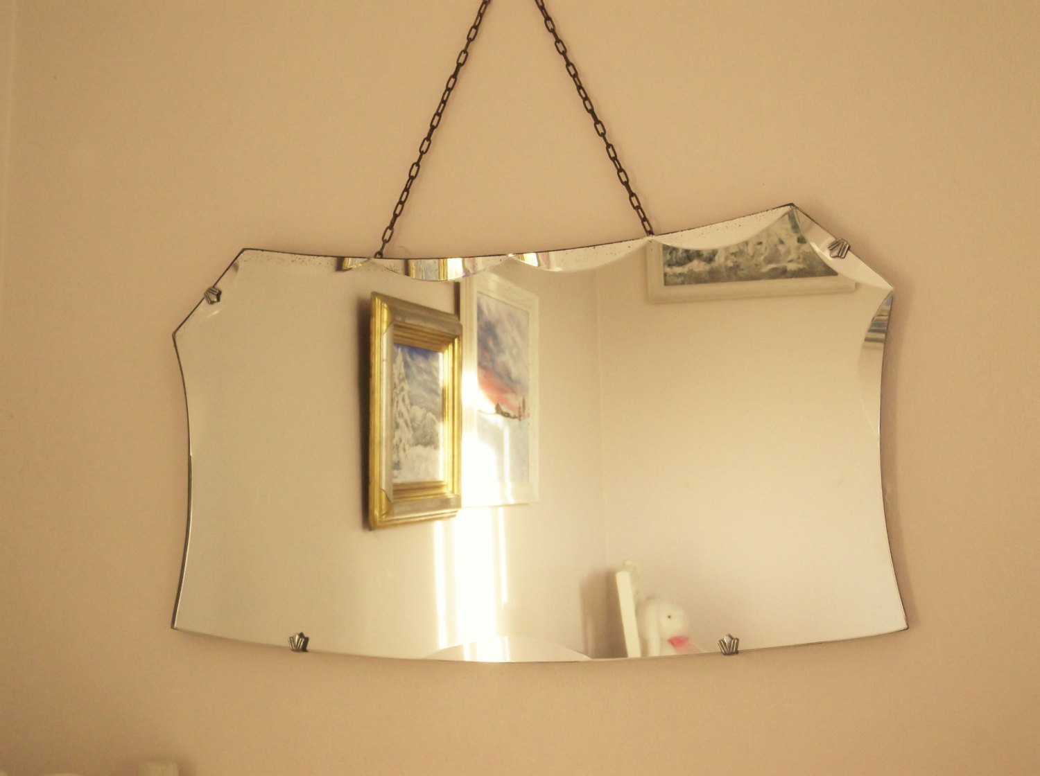 Antique Vintage 1930 S Art Deco Mirror Frameless Scalloped Edge