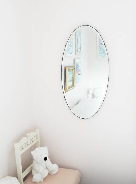 Antique Mirror Vintage Art Deco Oval Frameless Bevel French Classic Decor