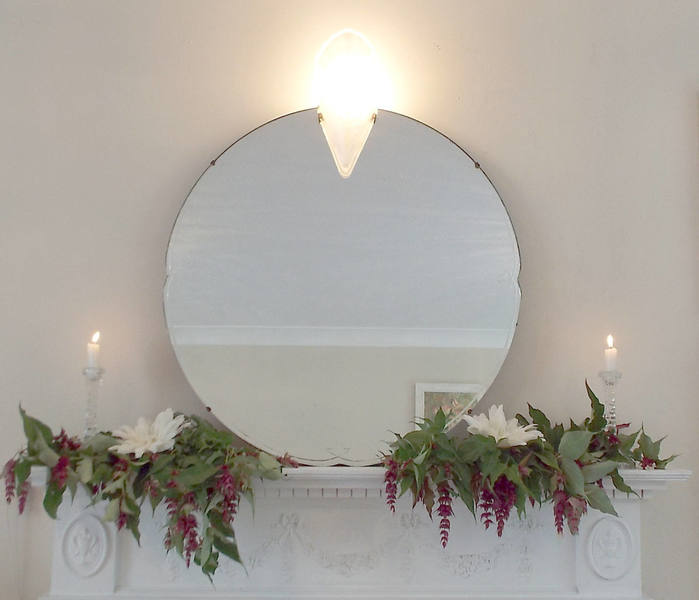 Spectacular Large Vintage Mirror Art Deco Frameless Round Feature Wall Light