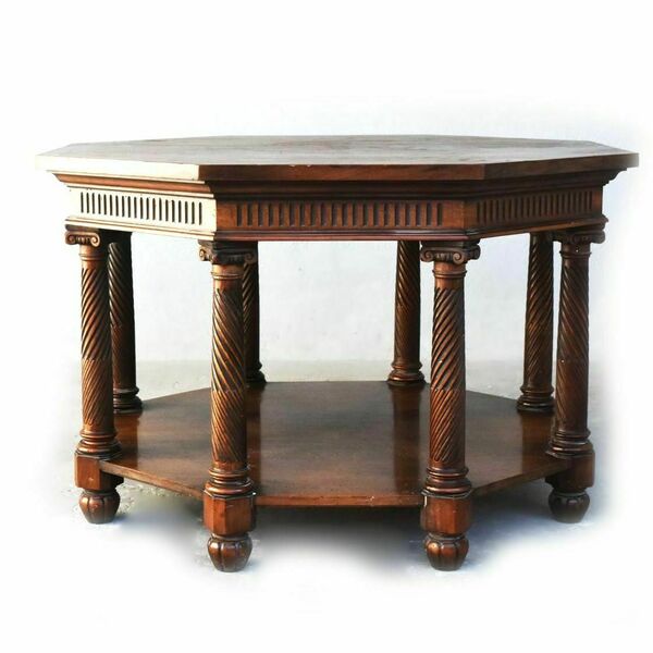 Octagonal Side Table With Double Walnut Top