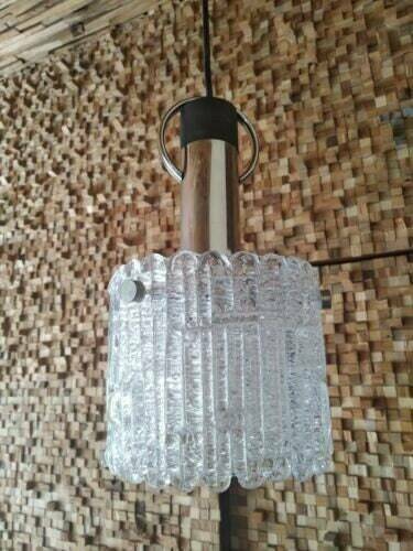 Ceiling Light Lamp Chrome Ice Glass Design Lamp Kalmar Murano Space Age Era