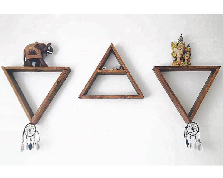 Set Of 3 Triangle Shelves Geometric Plant Shelf Crystal Wall Decor Boho Bohemian Minimalist