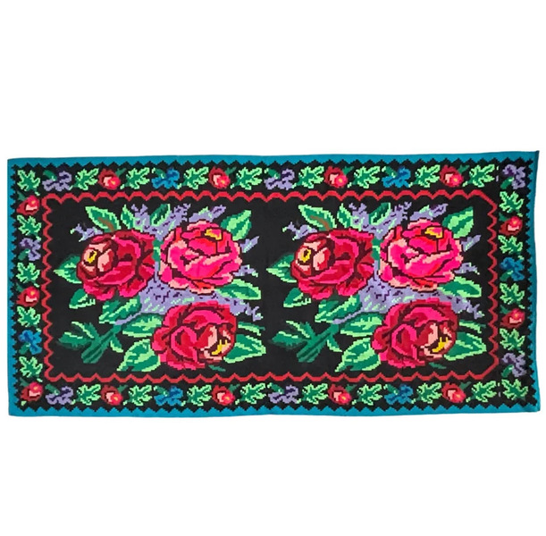 Moldavian Carpet With Roses Made By Hand Colorful Design