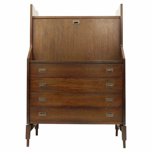Mid Century Modern Wooden Secretary Desk, Italy, 1970s | Vinterior