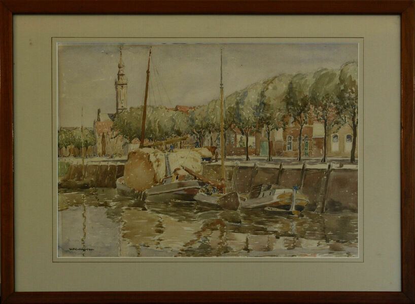 Watercolour By William Cuthbertson. Titled "The Inner Tidal Harbour".