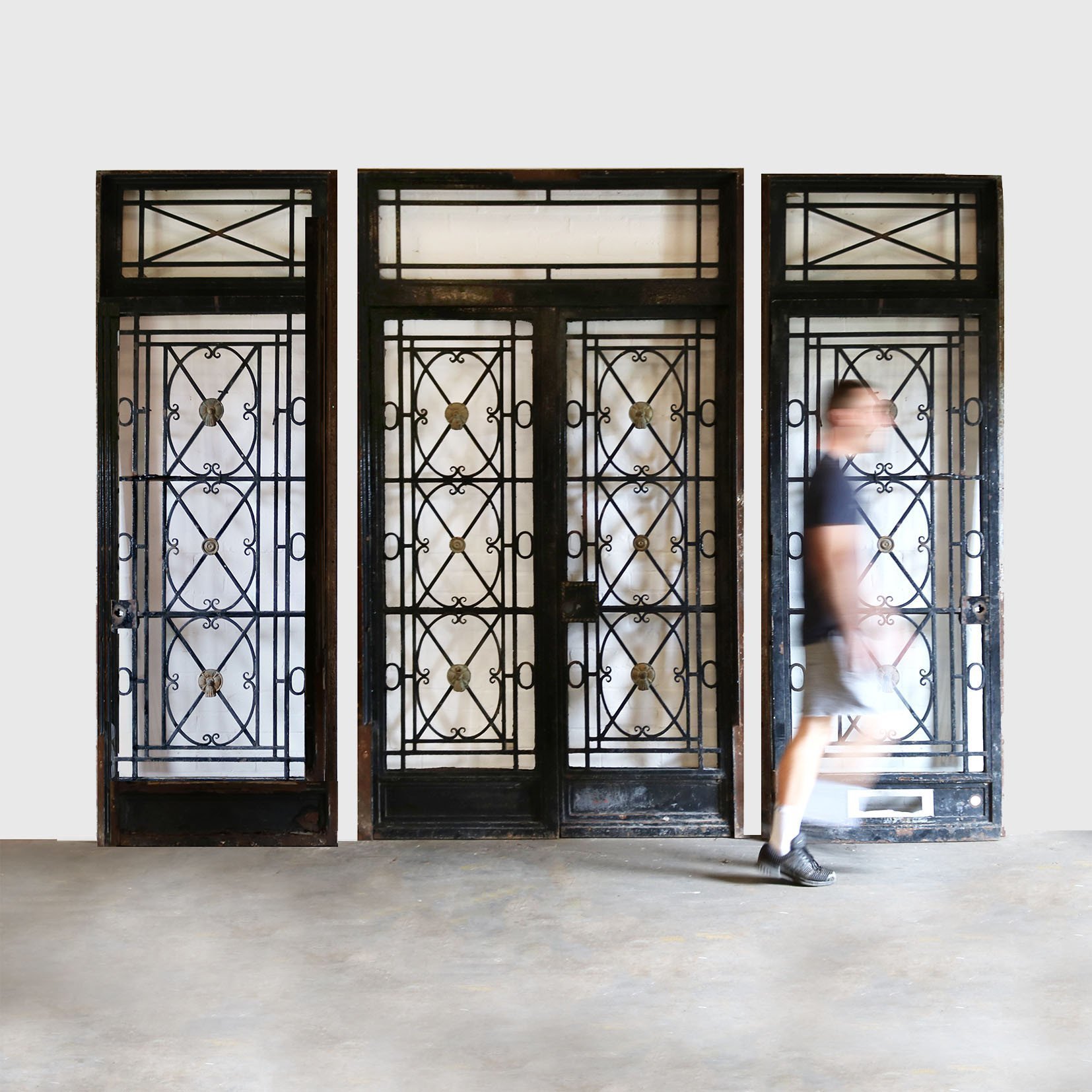 Antique Hand Forged Wrought Iron Gates With Glass Door