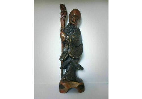 Antique Chinese/Oriental Copper Red With Black Lacquered And Gilt Root Wood Wise