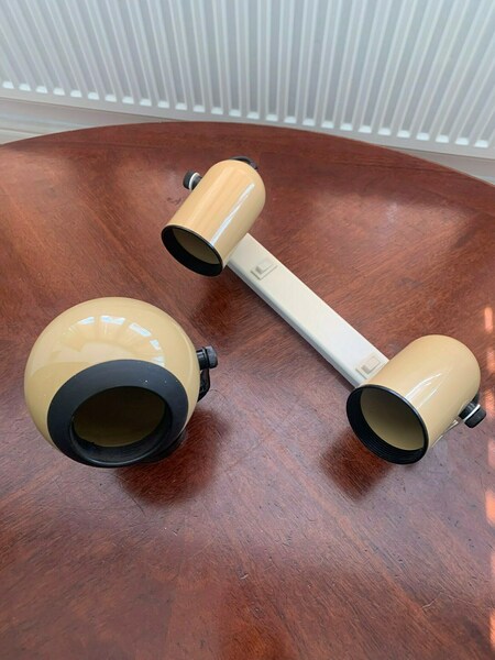 Vintage Retro 70s Eyeball Spotlight & Matching Spotlight 2 Light Rail In Mushroom
