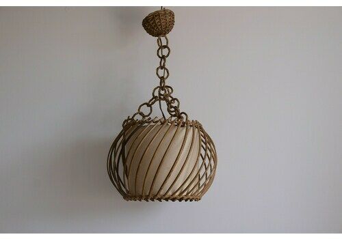 Vintage Rattan Light Shade, Vintage Wicker Shade, Midcentury Shade, Petal Light Shade