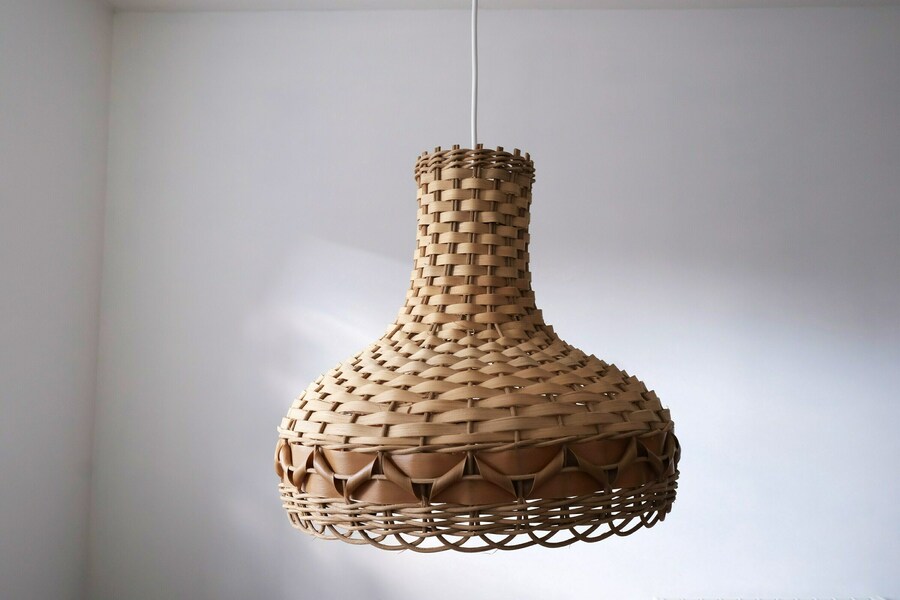 Vintage Rattan Light Shade Scallop, Vintage Wicker Shade, French