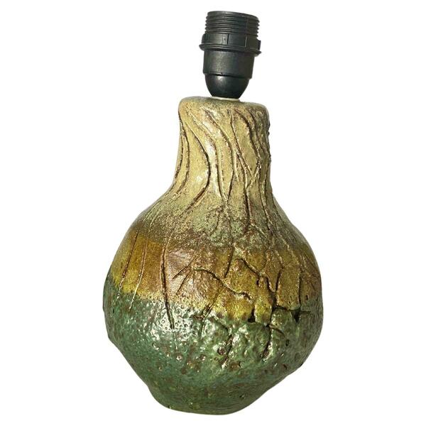 Pottery Lamp In Green Color France 1960