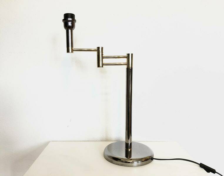 Belgian Vintage Postmodern Swing Arm Table Lamp In Metal With Chrome And Gold Details   Design From Massive