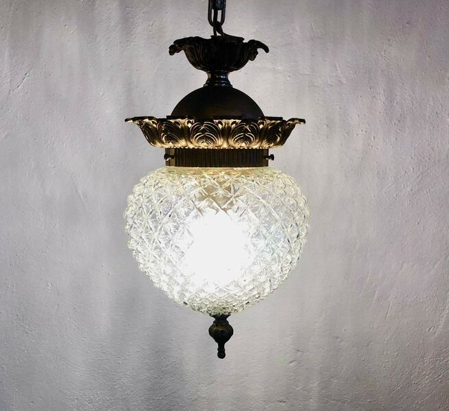 Mid Century Design Belgian Pineapple Brass And Glass Ceiling Lamp   Design From Massive