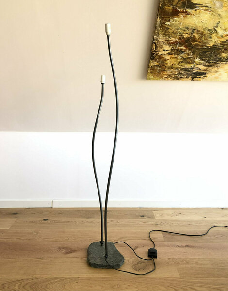 Rare Caprani Design Original Vintage Danish Floor Lamp With Swaying Organic Twin Poles And Unique Granite Base photo furniture