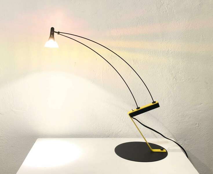 Rare Vintage Ikea Space Age Desk Lamp In Cool Design With Assymetic Yellow Stand And Twin String Neck With Naked Bulb   Design From Sweden
