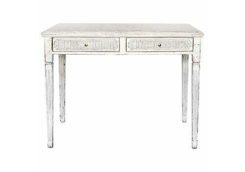 Swedish Antique Gustavian Console Table Desk Grey White Carved Detail 1850 1870