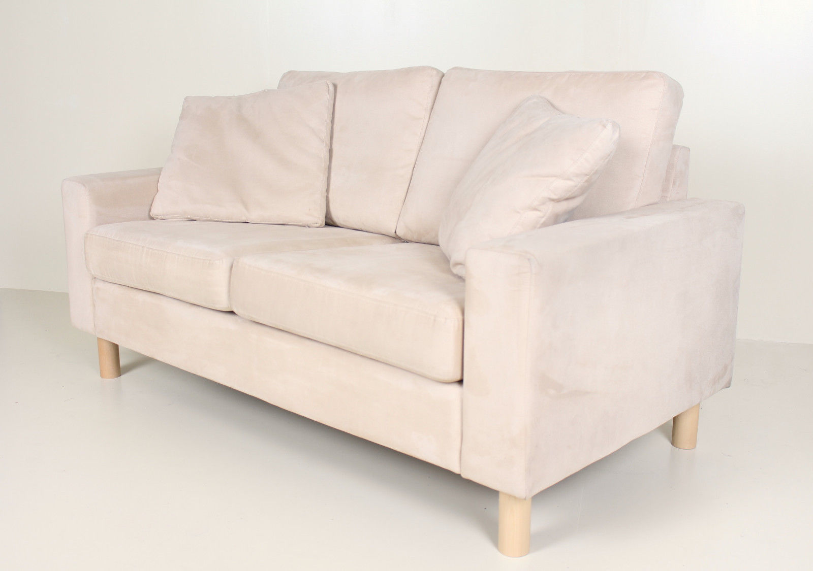 1 Of 2 Danish Sofa Beige Suede 2 Seater Couch Beech Wood Vinterior