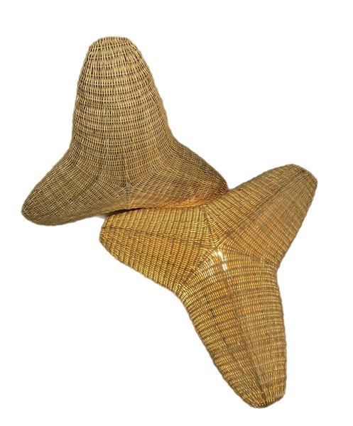 Large Wicker Mid Century Triangular Pendant Light
