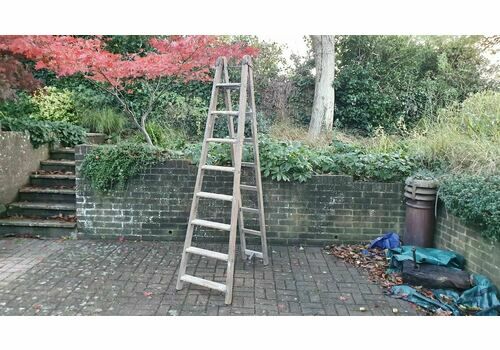 Massive Vintage Pine Step Ladder Also Extends Into Full Double Ladder Shop Display. 12 Ft!