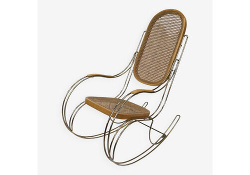 Vintage Rocking Chair In Brass And Bentwood 1970