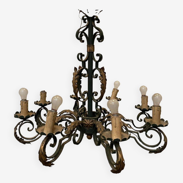 Louis XV Style Chandelier In Wrought And Hammered Iron 20th Century photo furniture